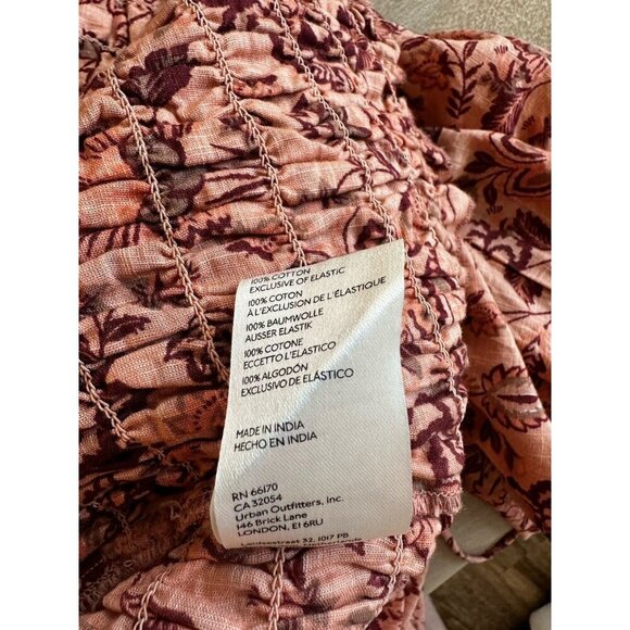 Free People Smock It To Me Mini Dress in Apricot Combo Medium Balloon Sleeve - Picture 9 of 9